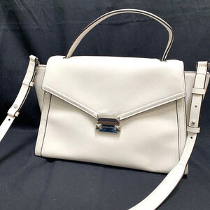 MICHAEL KORS Large Optic White Polished Leather Top Handle WHITNEY Satchel XB